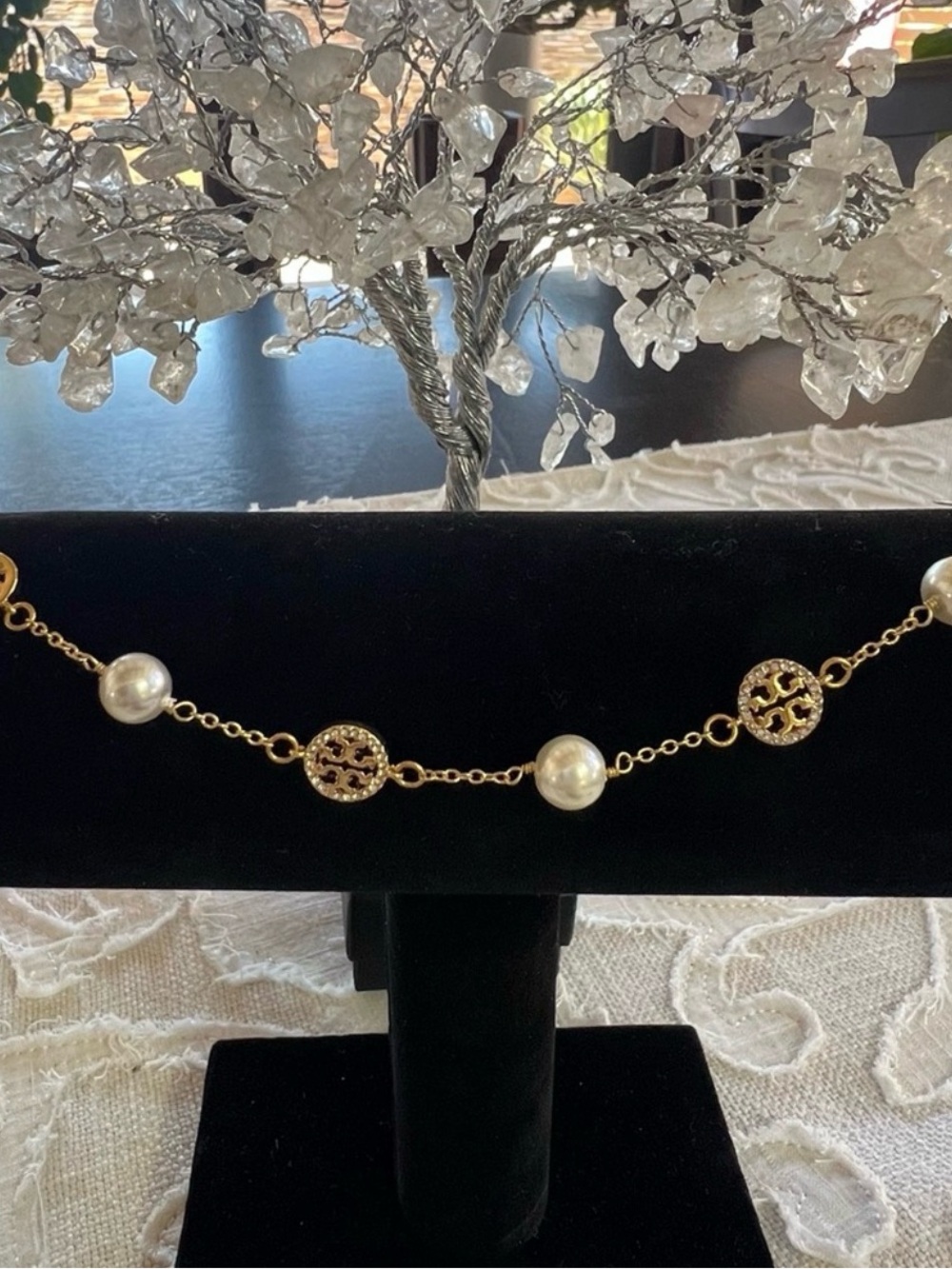 Gold Pearl and Logo Link Bracelet - Women Jewelry